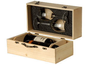 Scatole di legno per due bottiglie di vino e due bicchieri - Kolibica