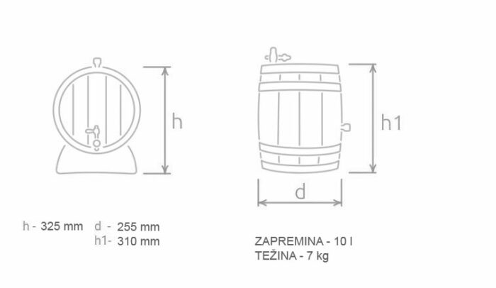 drveno bure od 10 litara - dimenzije